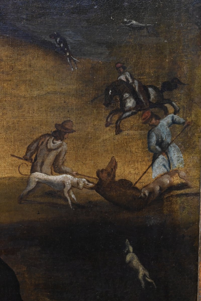 Caccia All’Orso - Olio su Tela - Italia XVII Secolo-photo-3